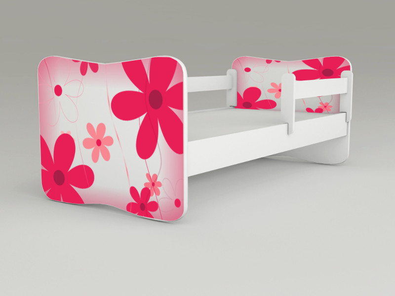 Detská posteľ s odnímateľnými zábranami Kvety červené